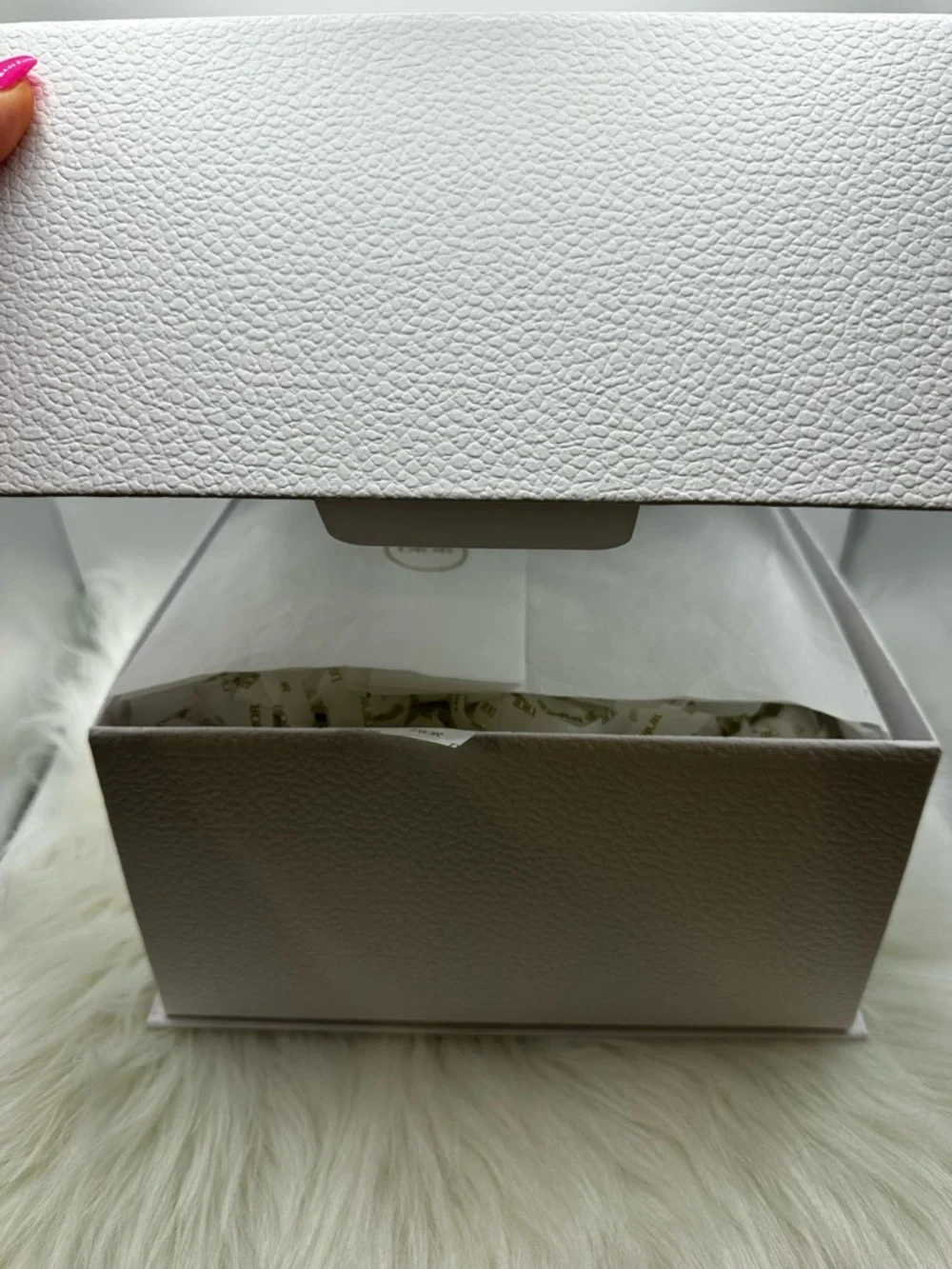 Dior White Gift Box with Gold Logo and protective wrapping inside